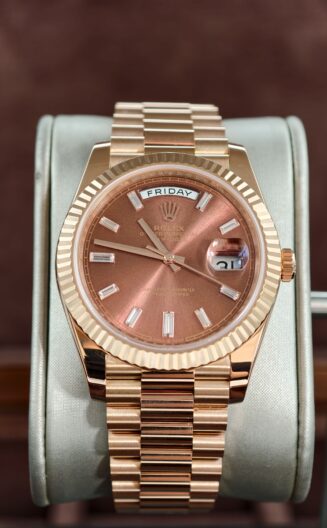 DayDate 228235 40mm RG RCF Chocolate Baguette dial SH3255 Weighted + gold plate