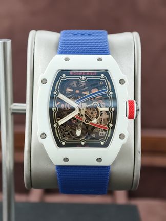 RM67-02 France White NTPT Skeleton Dial on Blue Elastic Strap
