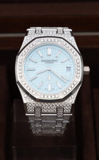 Royal Oak Extra-Thin Solid White Gold drill Diamond 39mm Light Blue Dial 15202BC.ZZ.1241BC.02 cnc case and gen k2121 movement