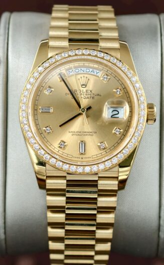 Daydate 36mm QF MOD VVS moissanite bezel Yellow gold plate